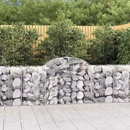 vidaXL Arched Gabion Baskets, 14 Piece Set, Silver Galvanised Steel, W: 200 cm, D: 50 cm, H: 80/100 cm – 2