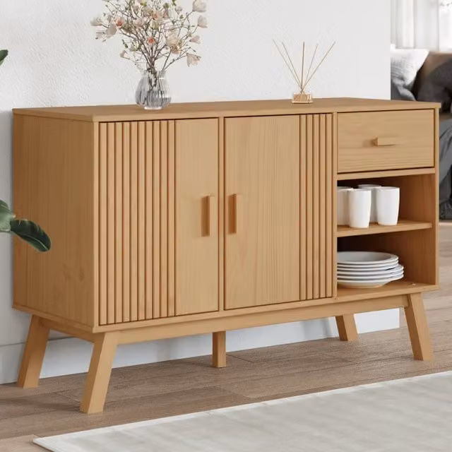 Berkfield Home Olden Sideboard in Brown Solid Wood Pine, W/D/H: 114 x 43 x 73.5 cm – 1