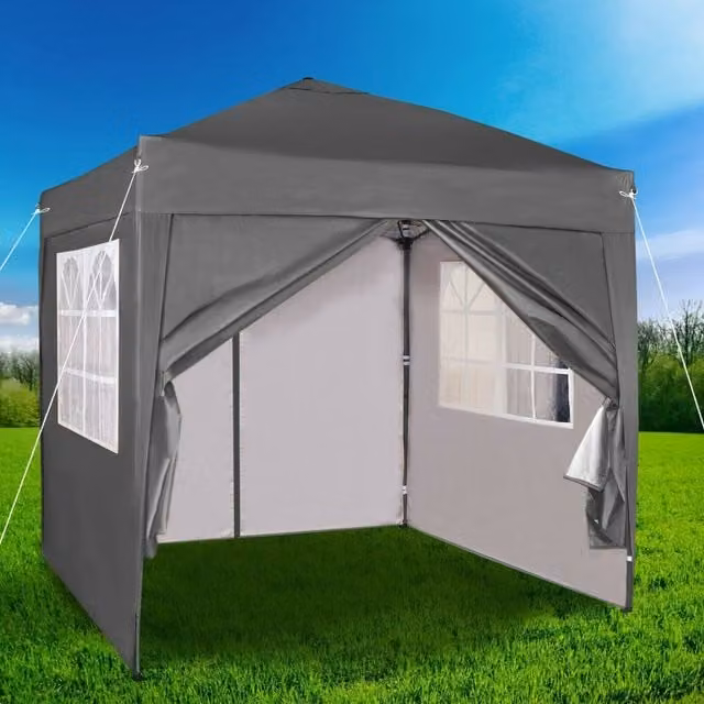 MCC Direct Grey Pop Up Gazebo with Removable Sides and Storage Bag, W/D/H: 200 x 200 x 255 cm