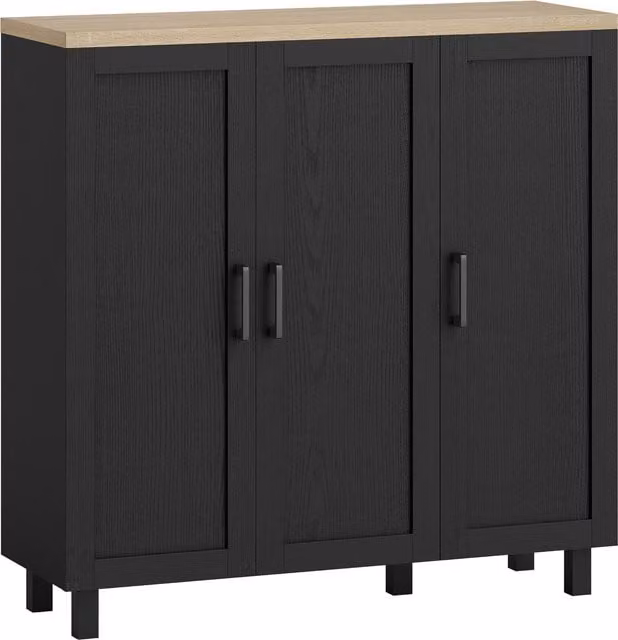 HOMCOM Modern Black Sideboard Buffet Cabinet with 3 Doors and Adjustable Shelves for Kitchen or Living Room Storage