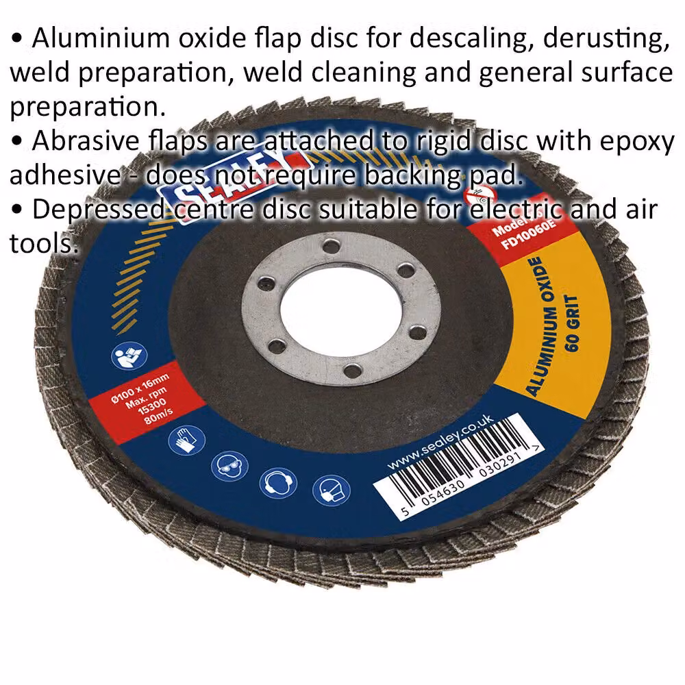 Loops 100mm Aluminium Oxide Flap Disc for Angle Grinders, 60 Grit, 16mm Bore – 2