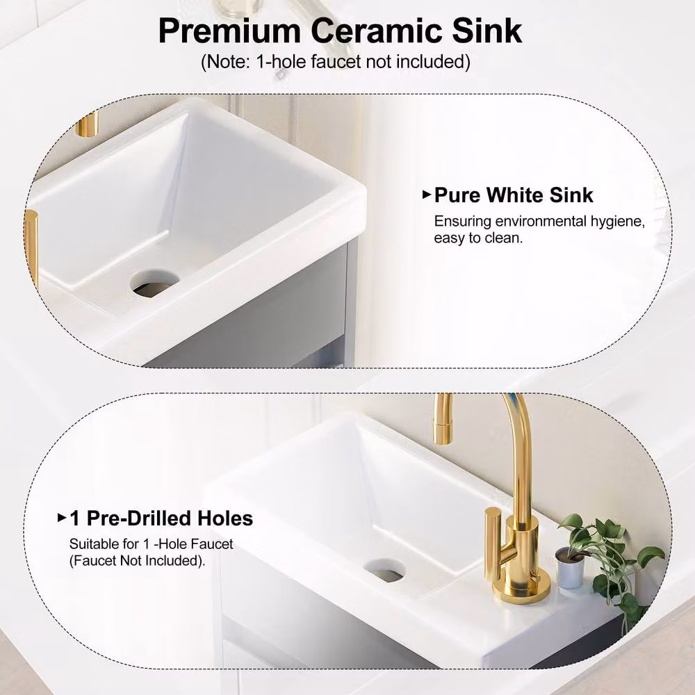 KEEPREAPER Modern Freestanding Bathroom Vanity Unit with Basin in Grey Lacquered Finish W/D/H: 40 x 39 x 81 cm – 4