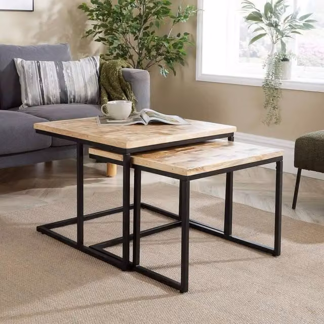 SPETLEK Nest 2 Tables with Solid Mango Wood Tops in Brown – 1