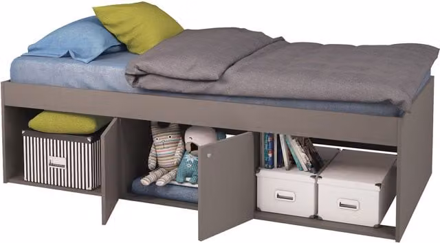 Kidsaw Mid Height Grey Single 3ft Cabin Bed with Side Compartments
