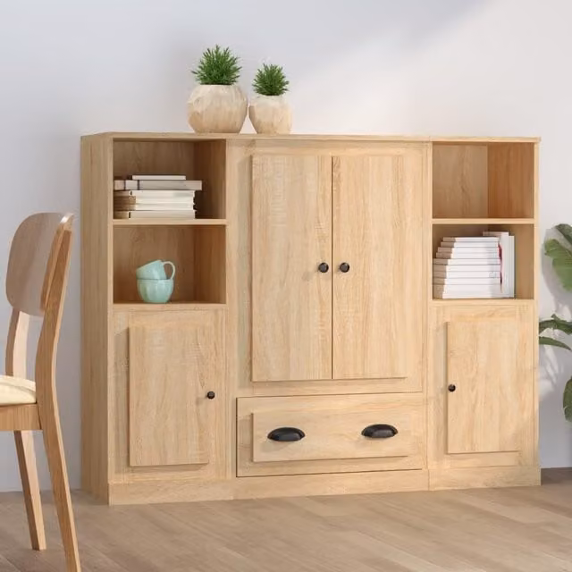 Berkfield Home Set of 3 Sonoma Oak Highboards in Brown Engineered Wood – 1