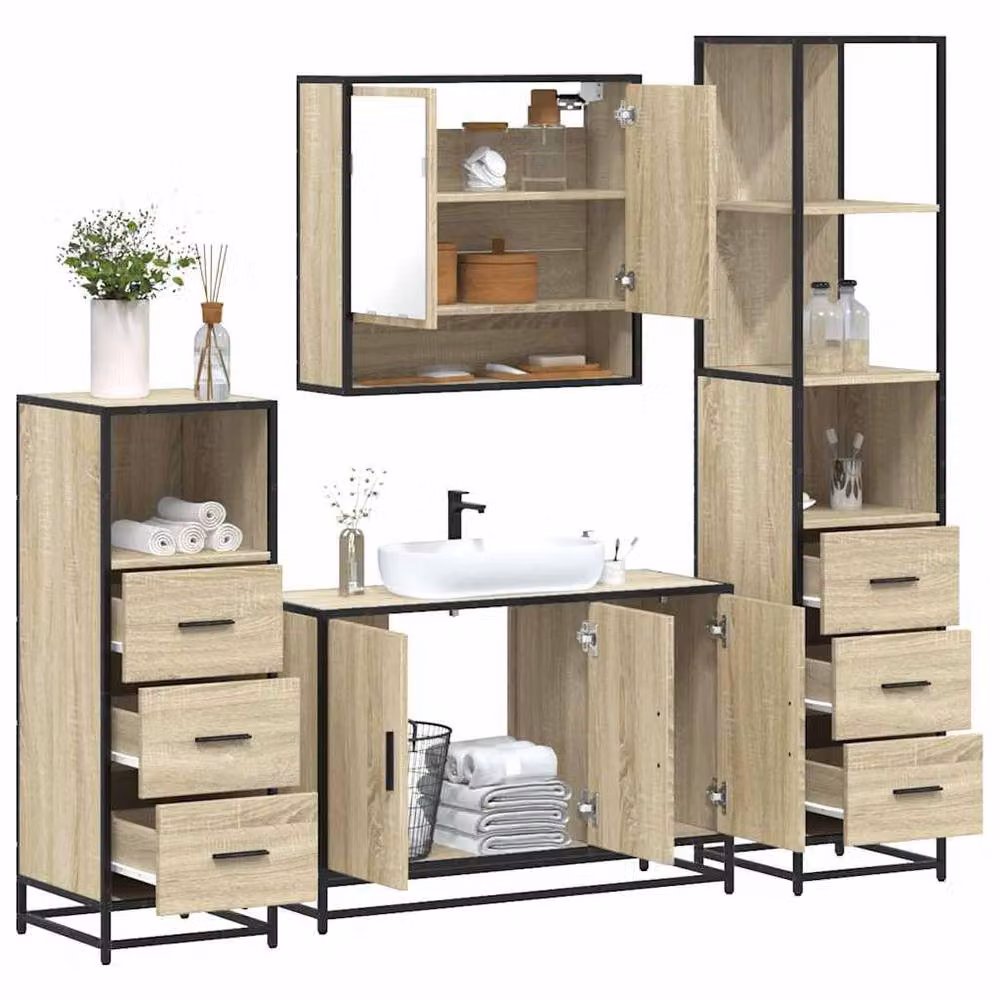 Berkfield Home 4-Piece Bathroom Furniture Set in Sonoma Oak and Light Brown – 2