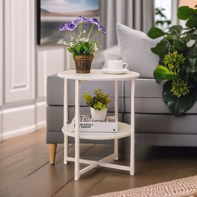Pirlo Plush Industrial 2 Tier Round Coffee Table in White