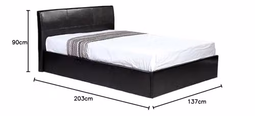 Direct Furniture Suppliers LUNA Small Double Ottoman Storage Bed in Black Faux Leather, H: 88.5 cm x W: 138 cm x L: 203 cm – 2