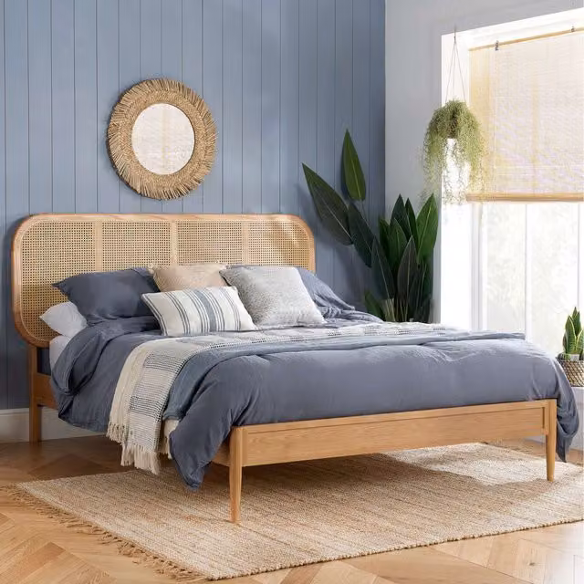 Birlea Calibra Oak Rattan Bedstead in Brown, W/D/H: 140 x 200 cm