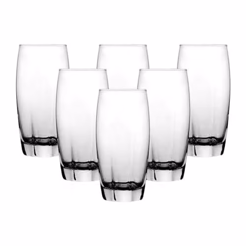 Simpa Set of 6 Geometric Transparent Glass Highball Tumblers, 365ml