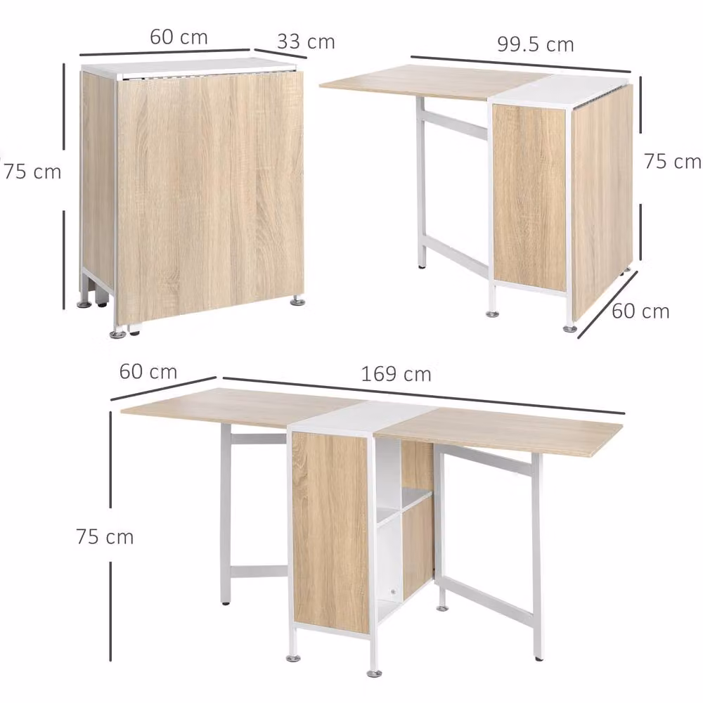 STILVORA Drop Leaf Dining Table with Storage in Light Oak – 2