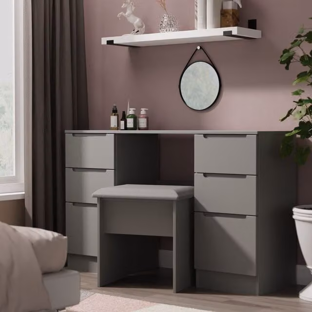 Ready Assembled 2 U Lucca 6 Drawer Kneehole Desk in Dark Grey – 1