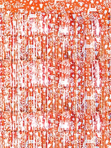 Netagon Red Shimmer Tinsel Curtain with Cheetah Design, W: 100 cm, H: 250 cm