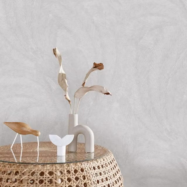 Erismann Plume Feather Vinyl Wallpaper in Grey, Gold and Silver with Botanical and Abstract Nature Designs