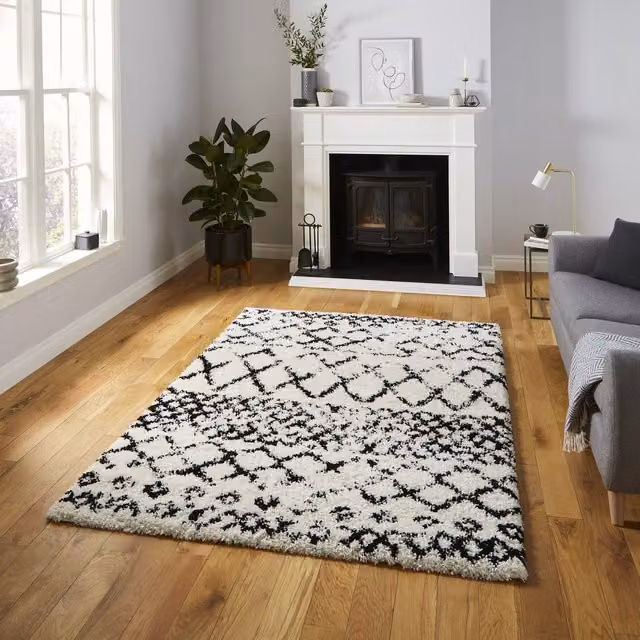 Terrys Scandi Berber Moroccan Style Rectangular Rug in White and Black