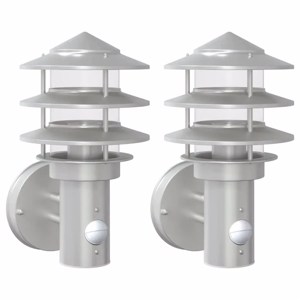 Berkfield Home Set of 2 Silver Stainless Steel Outdoor Wall Lights with Motion Sensor and IP44 Rating – 2