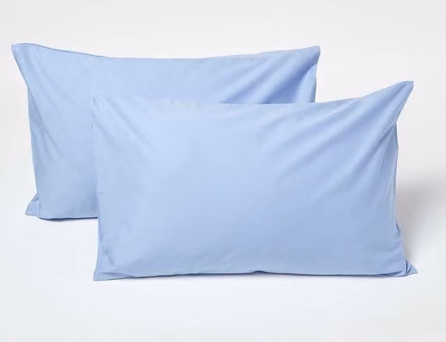 Homescapes Blue Combed Cotton Kids Pillowcases, 2 Pack, 200 Thread Count, W/H: 40 x 60 cm