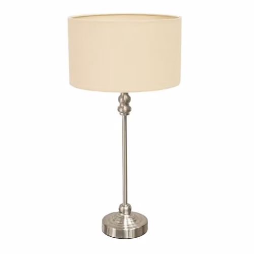 ValueLights Modern Chrome Metal Table Lamp with Beige Fabric Cylinder Shade