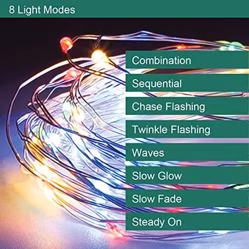 GardenKraft Solar Powered Multicoloured Micro LED Outdoor String Lights with Silver Cord and IP44 Weatherproof Rating – 2