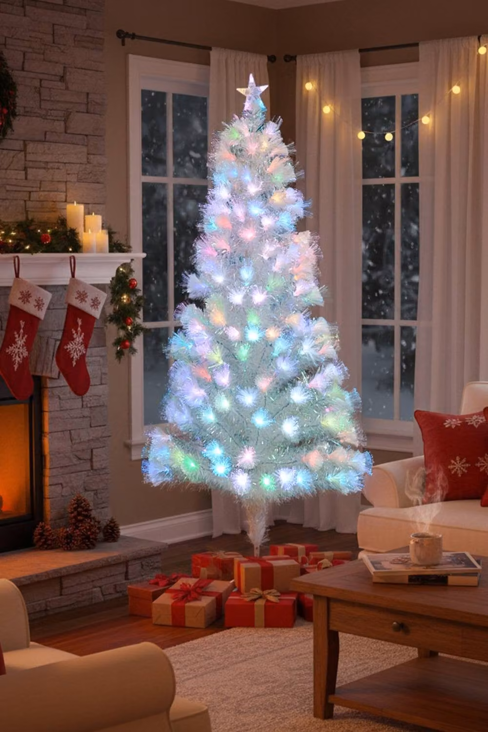 Garden Sanctuary 1.8m Pre-Lit LED Artificial Christmas Tree in White with Foldable Metal Stand – 2