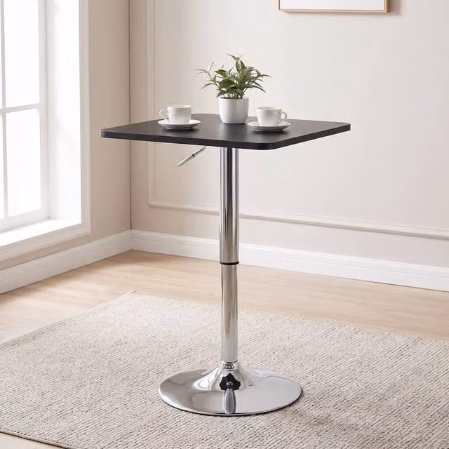 STILVORA Adjustable Height Bar Table with Black Steel Base and MDF Top