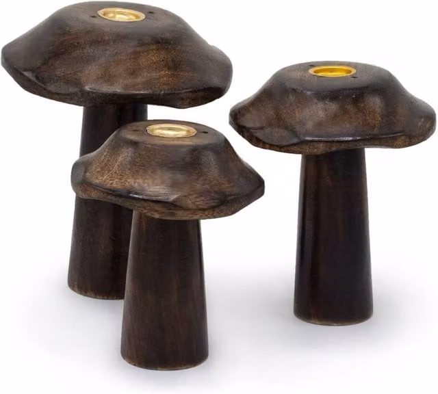 KDMD Set of 3 Brown Wooden Mushroom Incense Cone Holders – 1