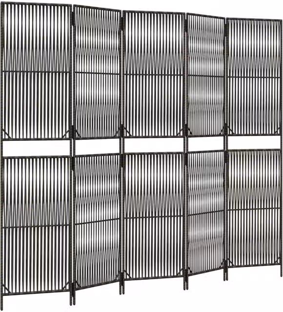 Berkfield Home 5 Panel Grey Poly Rattan and Steel Room Divider – 1