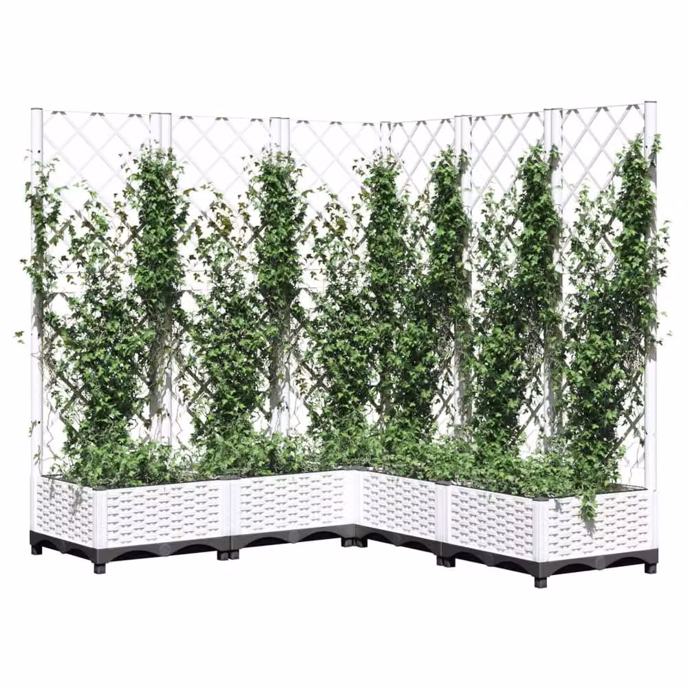 Berkfield Home Garden Planter with Trellis, White, W/D/H: 120 x 120 x 121.5 cm – 3