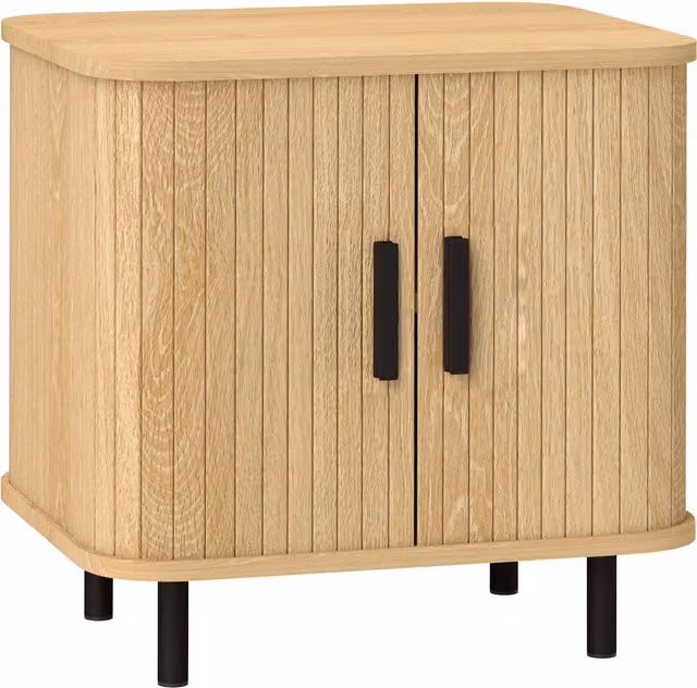 HOMCOM Nordic Bedside Table with Roller Shutter Sliding Doors and Metal Legs in Oak Tone Brown – 1