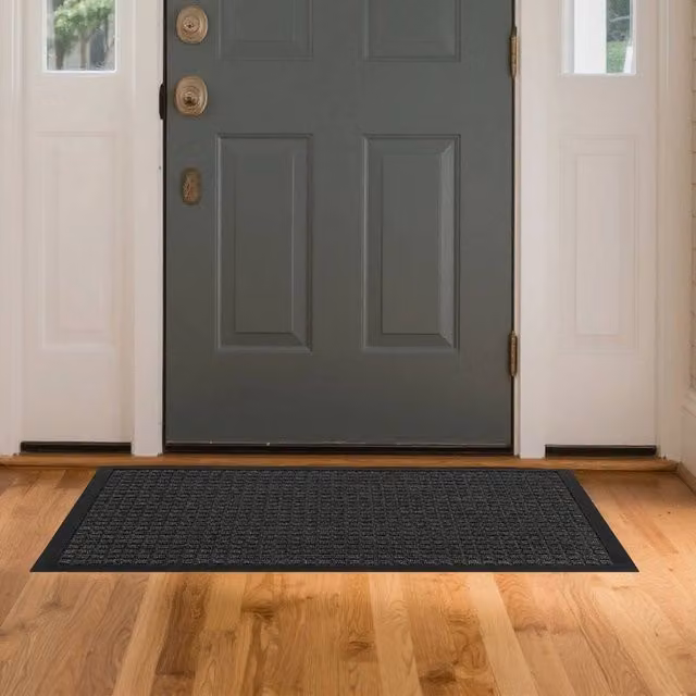 Kelvenix Large Heavy Duty Non Slip Round Rubber Back Door Mat in Black, Diameter: 100 cm