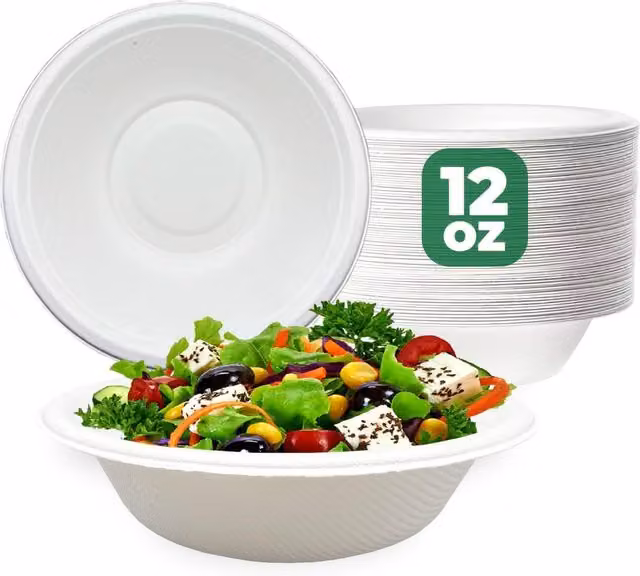 ECONX White Biodegradable Bagasse Disposable Bowls, 12oz, Pack of 100