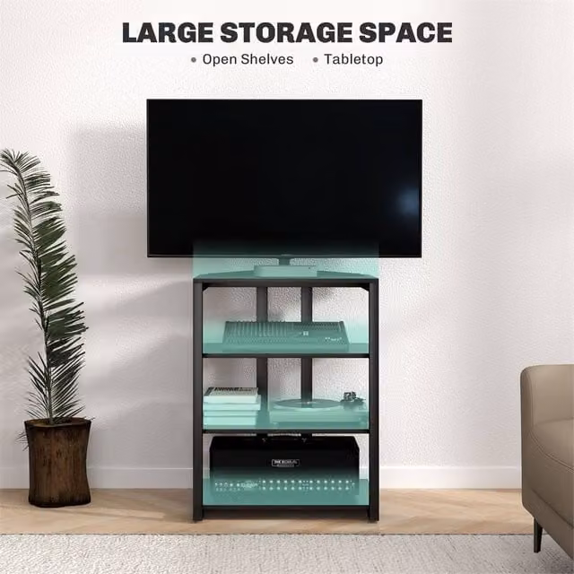 Kelvenix Black Industrial HiFi Stand with Media Compartments and Cable Tray, Height: 100 cm – 1