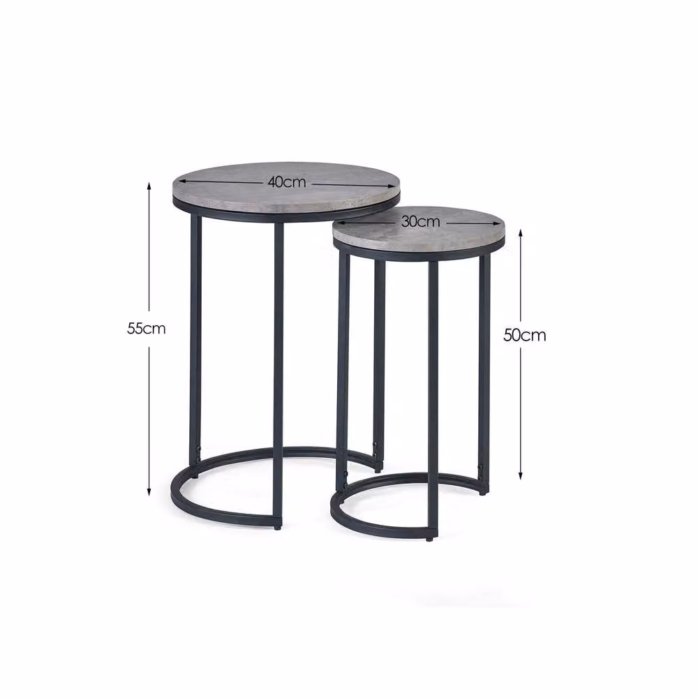 Cheshire Harstad Round Nesting Side Tables in Grey Concrete and Black – 3