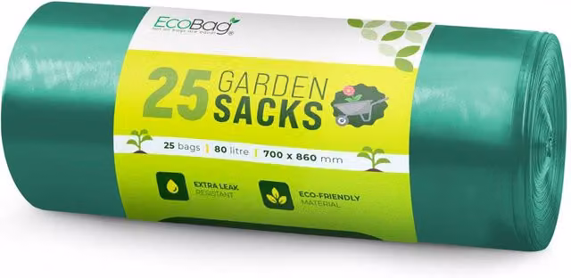 Ecobag 25 Pack Heavy Duty Recyclable Garden Sacks, 80L, Black