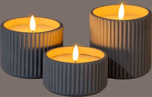 KDMK Luxe Collection Ribbed Medium LED Pillar Candle with Timer in Grey
