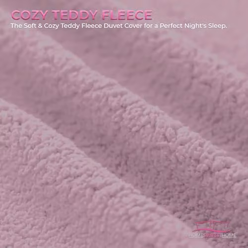 Home Sweet Home UK Teddy Bear Fleece Duvet Cover and Pillowcase Set in Purple, Single – 3