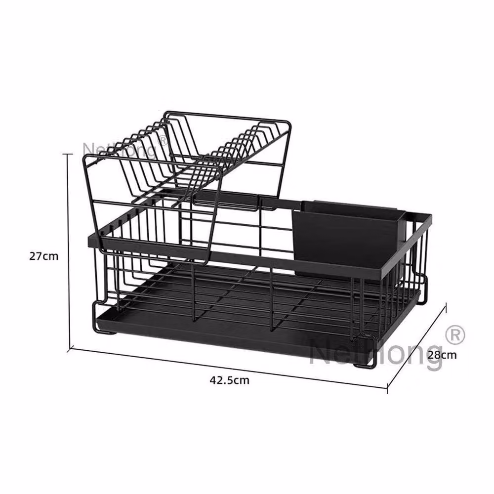 KORVIXA Black Large Dish Drainer Rack with Cutlery and Cup Holders – 2
