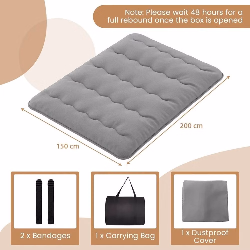 EONLION Grey King Size Floor Mattress Futon with Removable Polyester Cover, W/D/H: 200 x 150 x 10 cm – 2
