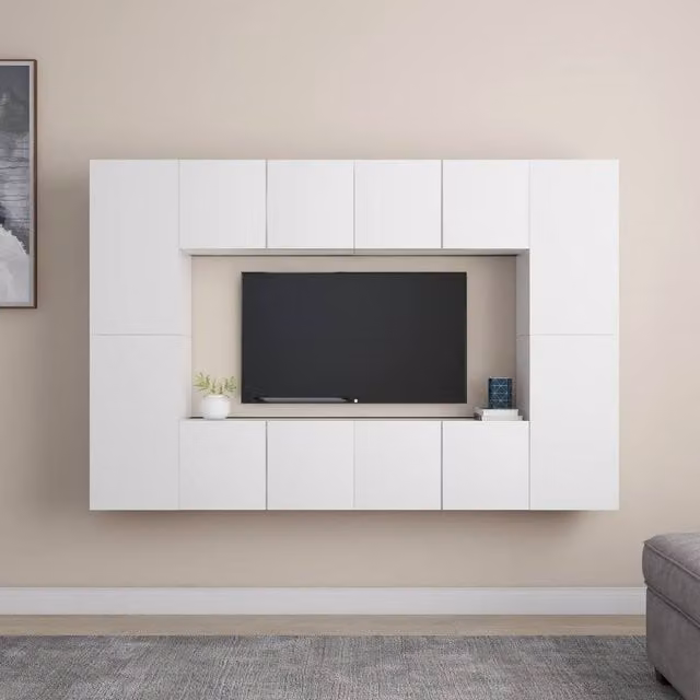 Berkfield Home 8 Piece Modern White Wall Mounted TV Cabinet Set in Engineered Wood