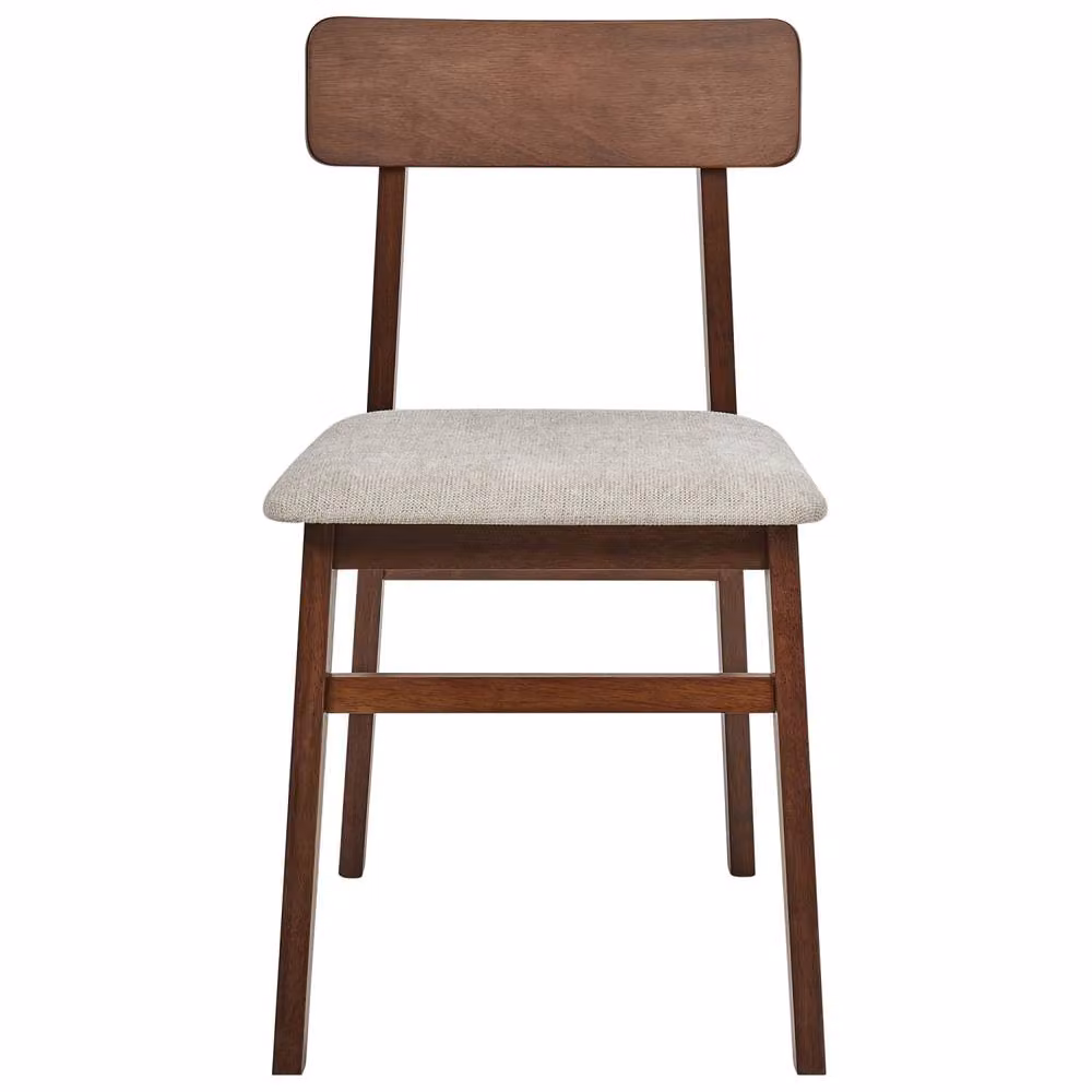 Wyld and Coco Set of 2 Armless Dining Chairs in Brown Rubberwood with Taupe Fabric – 3