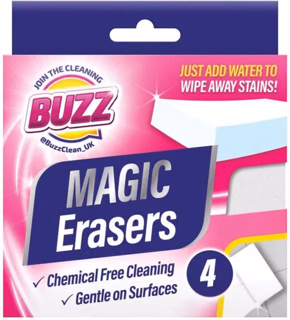 Buzz Magic Erasers, White, Pack of Four