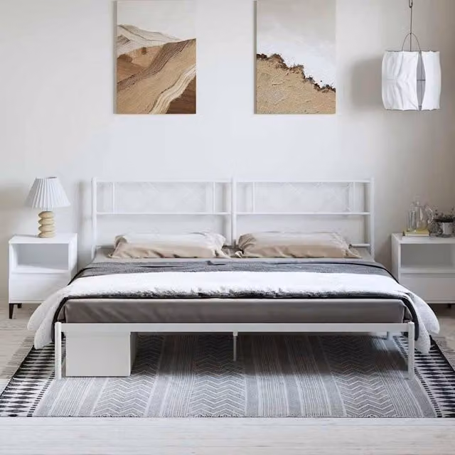 Berkfield Home Metal Bed Frame with Headboard, White, W: 183 cm, D: 187 cm, H: 90 cm – 1