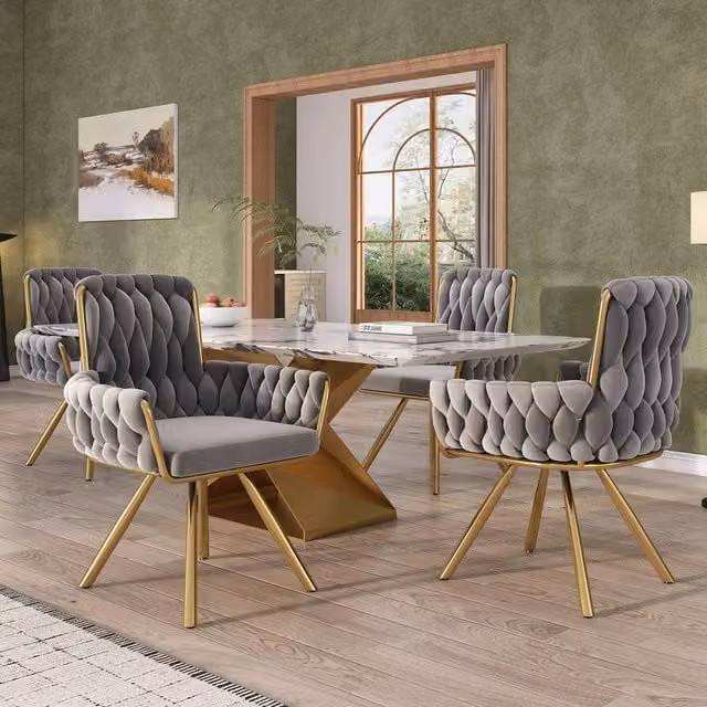 ModernLuxe 6 Pack Grey Velvet Swivel Armchairs with Metal Legs – 1