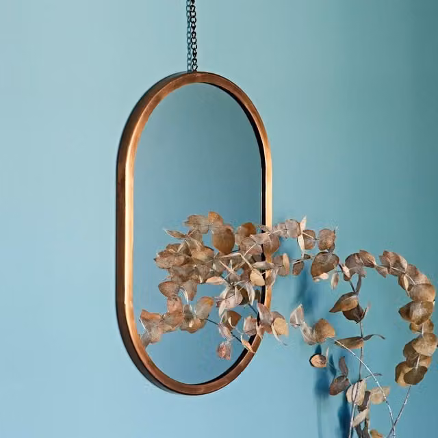 Paper High Darpan Oval Antique Copper Hanging Chain Wall Mirror in Bronze and Brown – 1