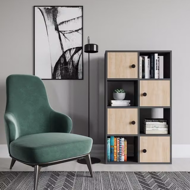 Decorotika Tasso Bookcase with Cabinets in Anthracite and Grey