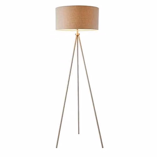 Endon Tri Grey One Light Floor Lamp in Matt Nickel with Grey Linen Mix Shade, Height: 152.5 cm