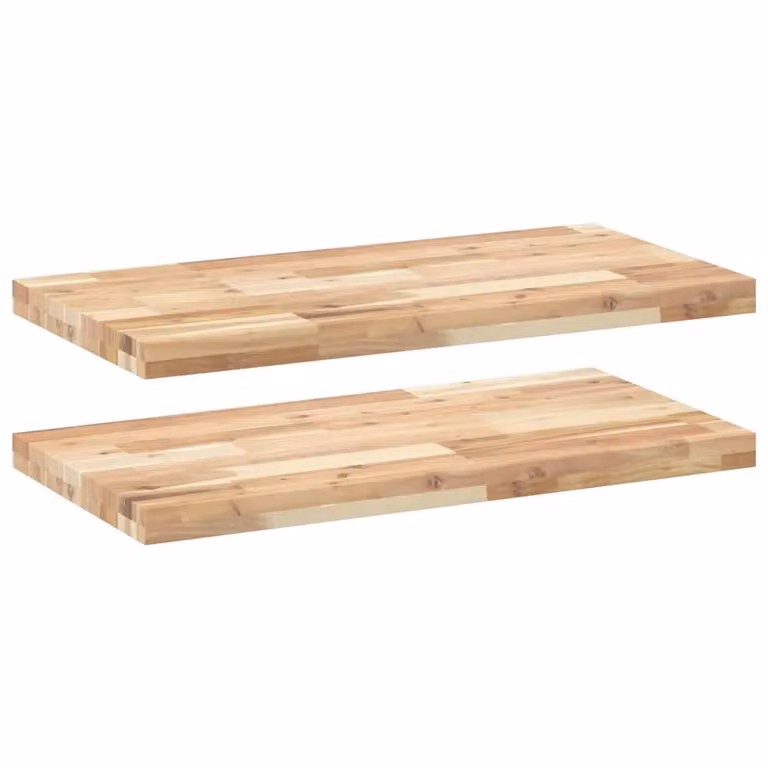 Berkfield Home Set of 2 Floating Shelves in Brown Untreated Solid Acacia Wood, W: 60 cm, D: 40 cm, H: 4 cm