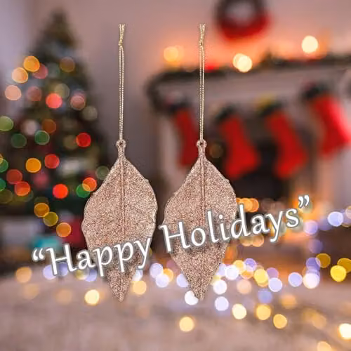 VFM e-Store Rose Gold Glitter Hanging Leaf Christmas Tree Decoration, 22.6 cm – 4