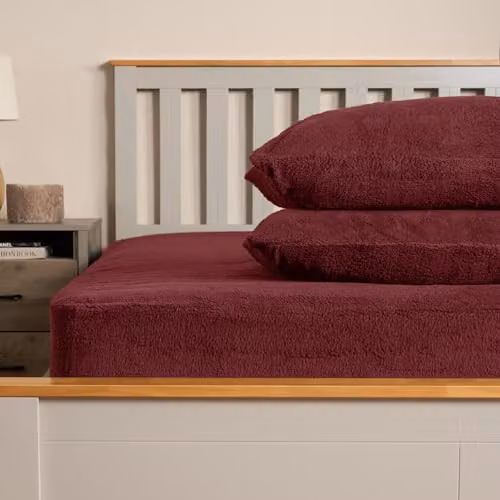 OHS Teddy Fleece Thermal Single Fitted Bed Sheet, Red, 90 x 190 cm – 2