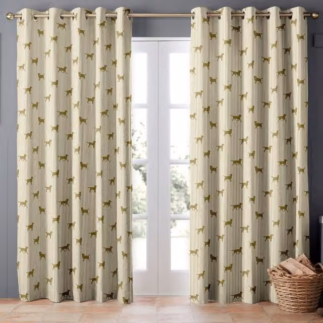 Emily Bond Made to Measure Gold Striped Blackout Cotton Eyelet Curtain Panel